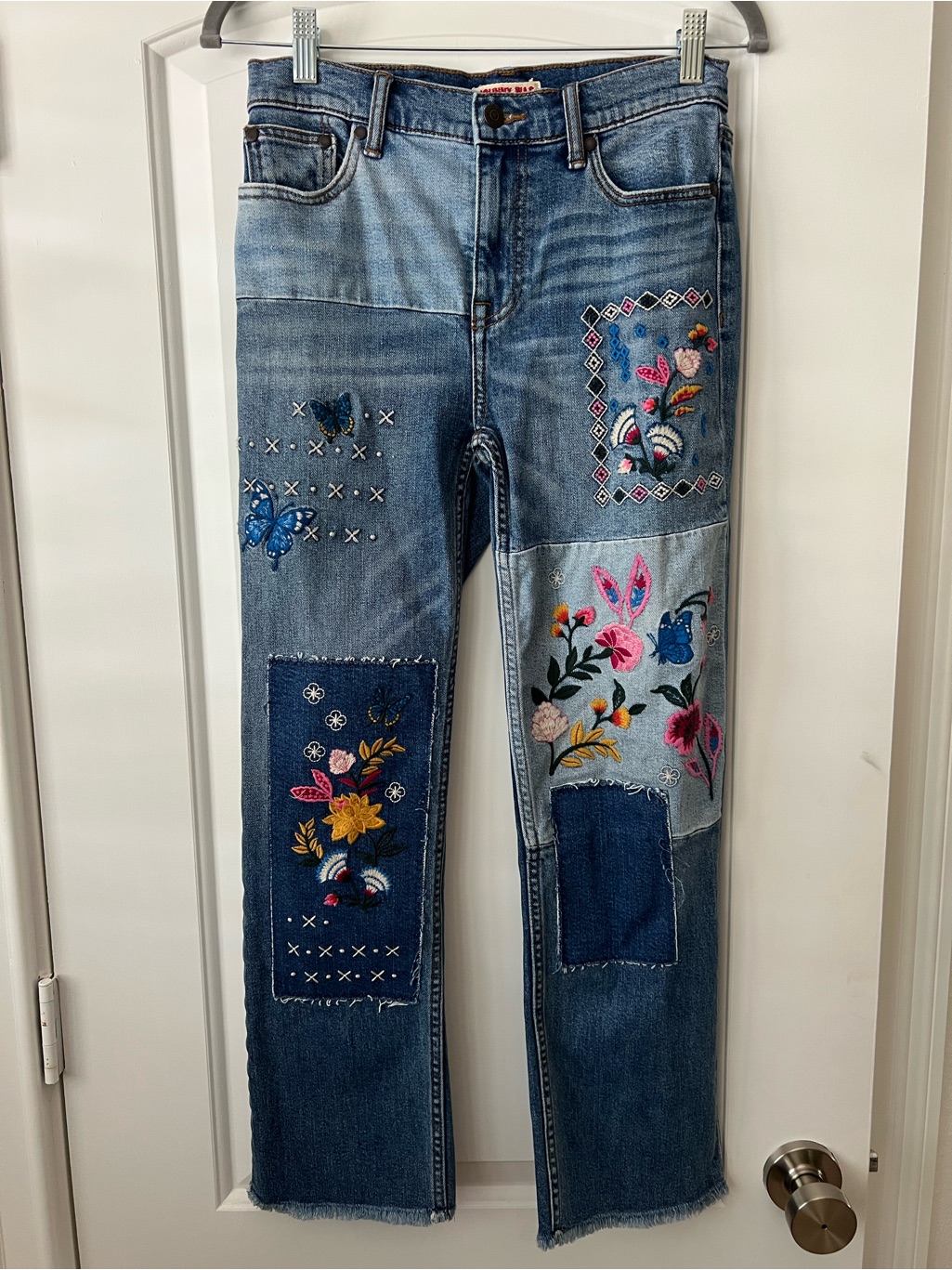 Johnny Was Sandra Straight Cropped Jean Patchwork High Rise Jeans
